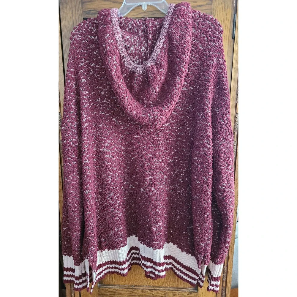 Oddi Burgundy Popcorn Knit Hoodie Varsity Stripe Pullover IT12309P 2XL 3XL - Picture 2 of 7
